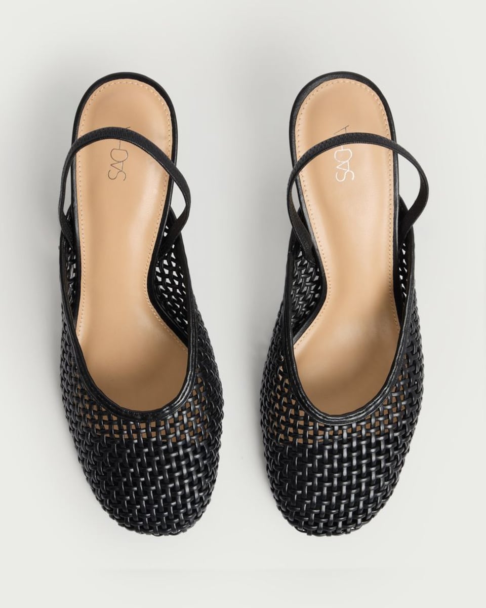 image 1 of SACHA Woven Slingback Heeled Shoes in Black