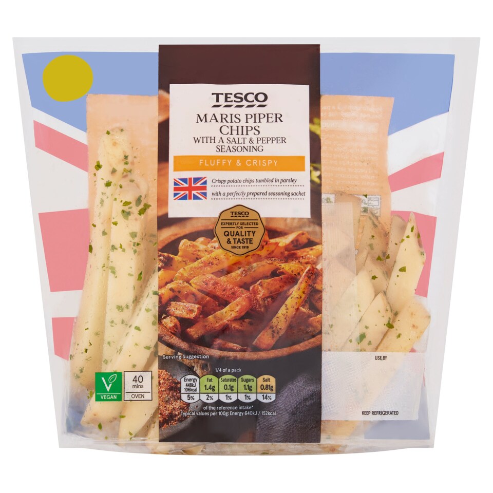 Tesco Maris Piper Chips With Salt & Pepper Seasoning 500G Tesco Groceries