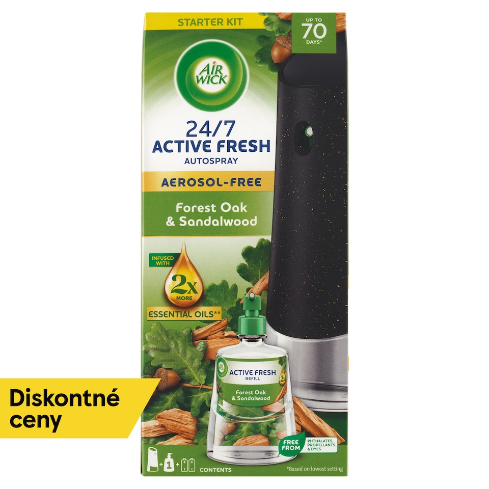image 1 of Air Wick Active Fresh Automatic Diffuser and Water-Based Refill Forrest Oak and Sandalwood 228 ml