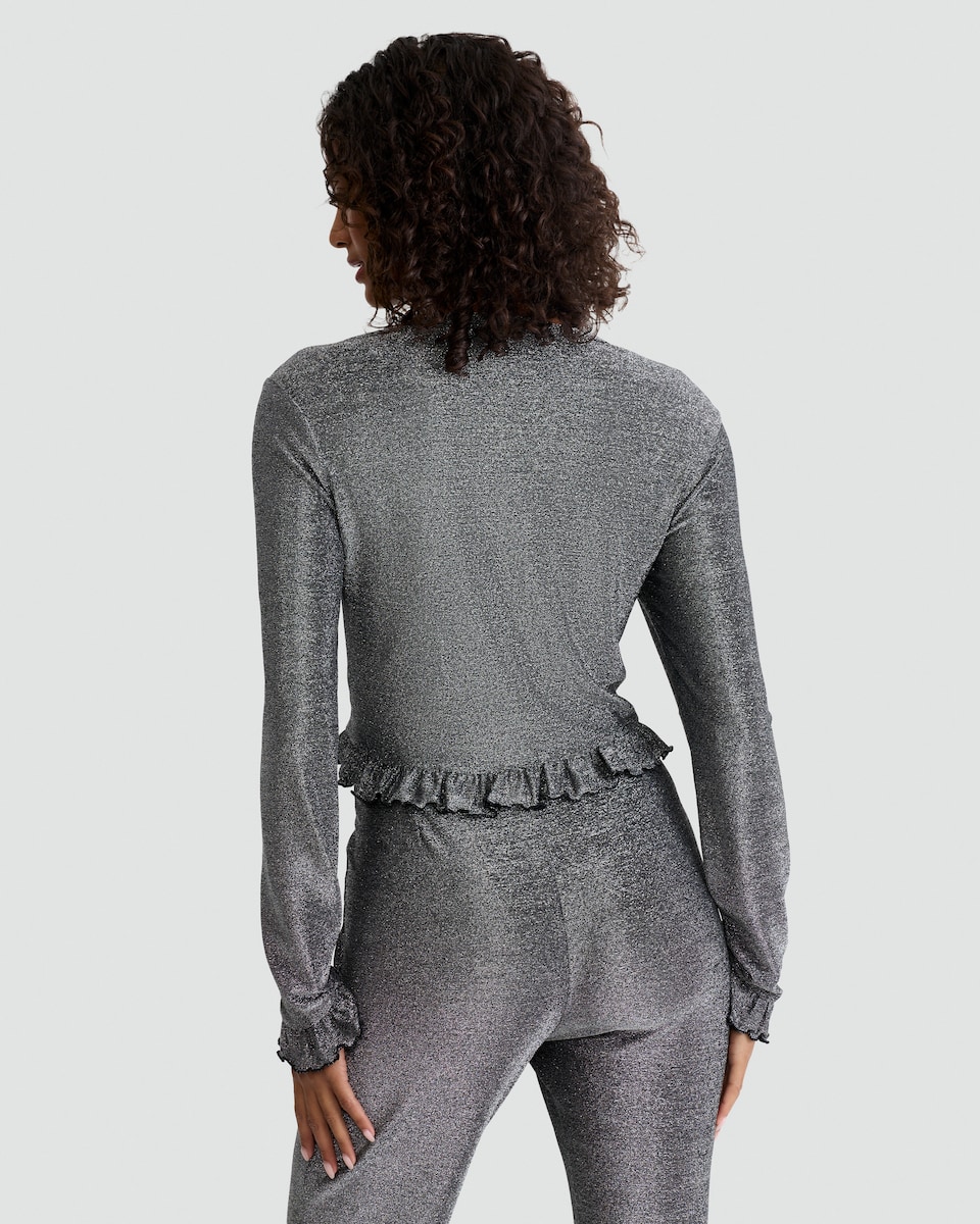 image 1 of OH ME OH MY Metallic Button Up Co-ord Cardigan in Grey