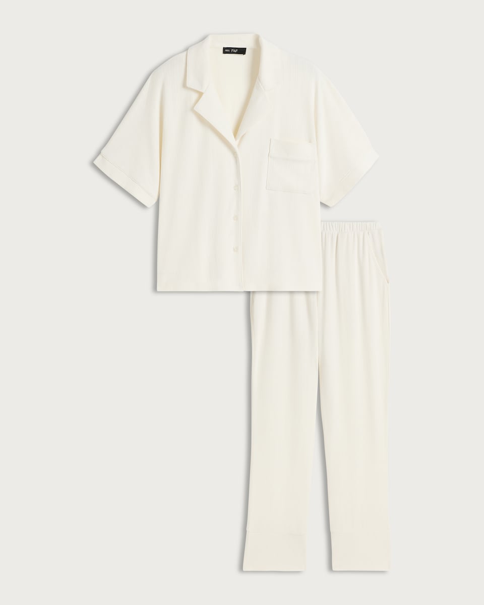 image 1 of F&F Pointelle Pyjama Set in Cream