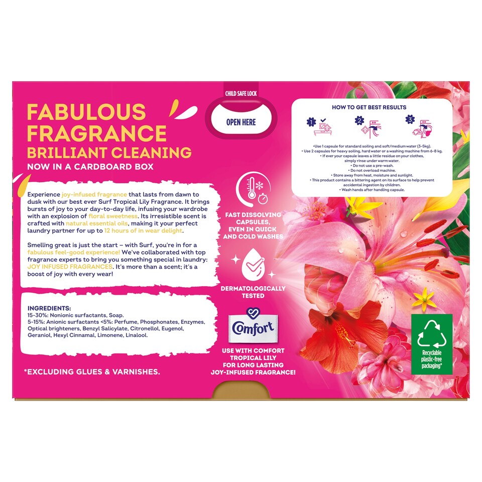 image 1 of Surf 3 in 1 Tropical Lily Laundry Detergent Capsules 51 washes 882.3g