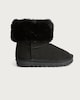 image 1 of F&F Girls Faux Fur Trim Boot Slippers in Black