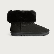 F&F Girls Faux Fur Trim Boot Slippers in Black