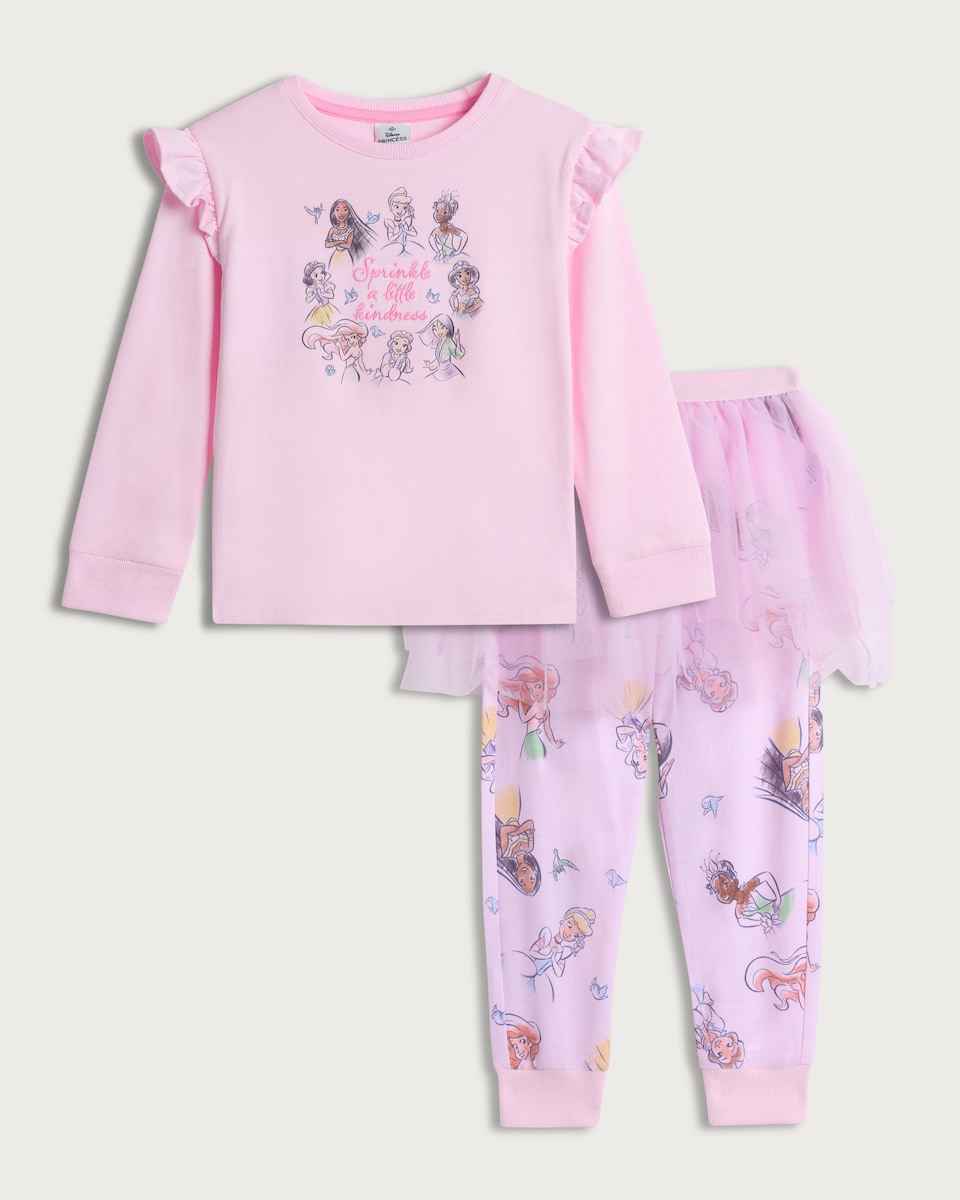 image 1 of Disney Princess Frill Sleeve Pyjama Set in Multi