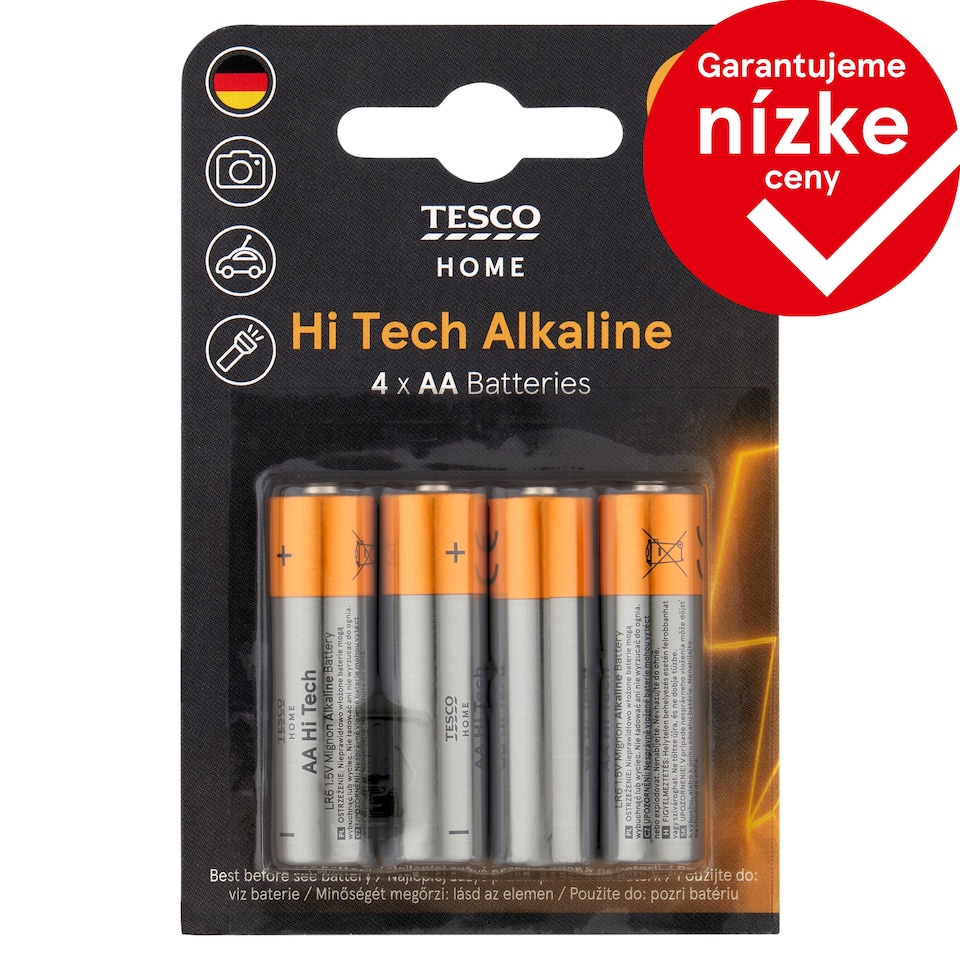 Tesco Home Hi Tech alkalické batérie AA 4 ks
