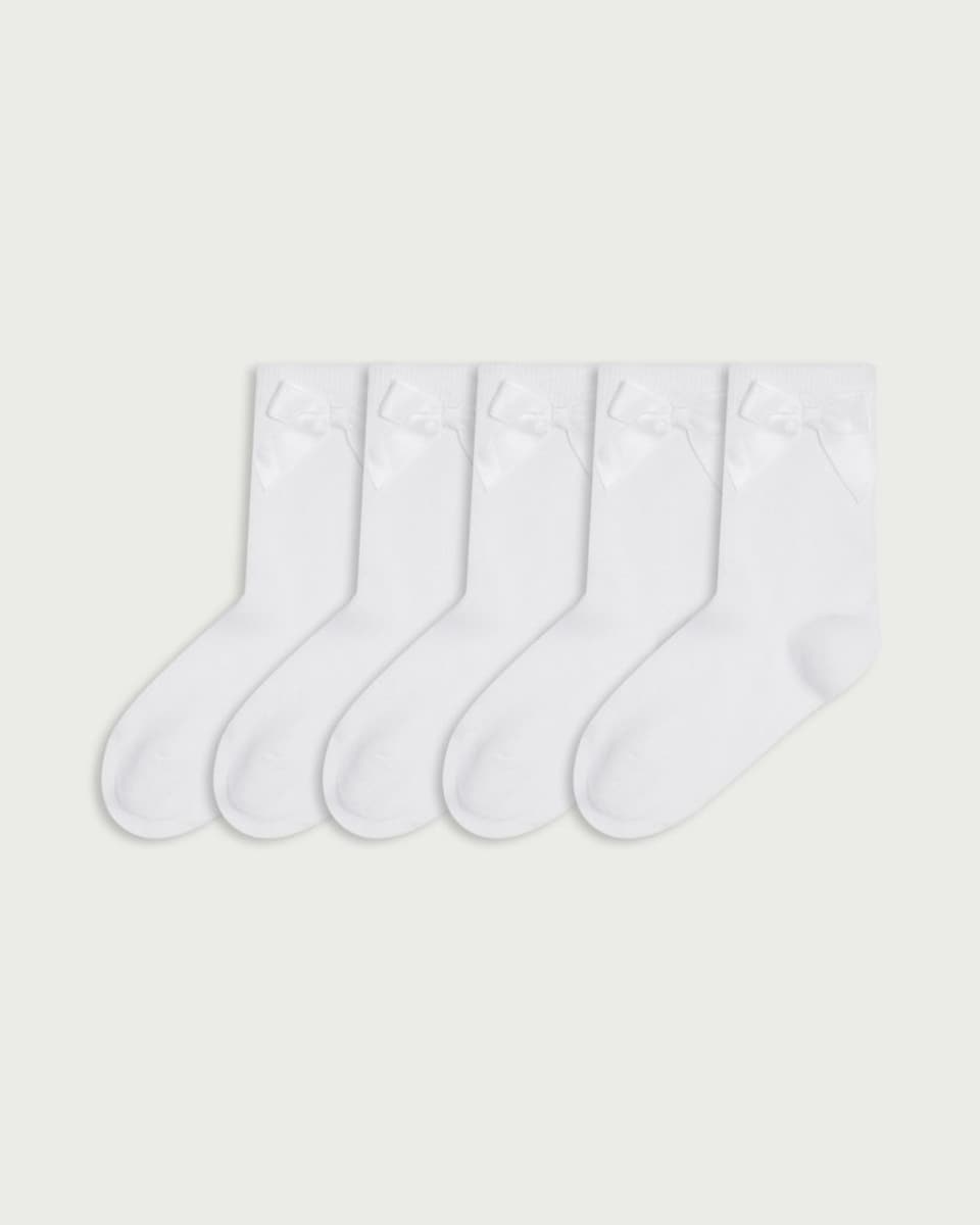 F&F Girls 5-Pack Cotton Rich Bow Ankle Socks in White
