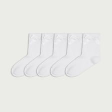 F&F Girls 5-Pack Cotton Rich Bow Ankle Socks in White