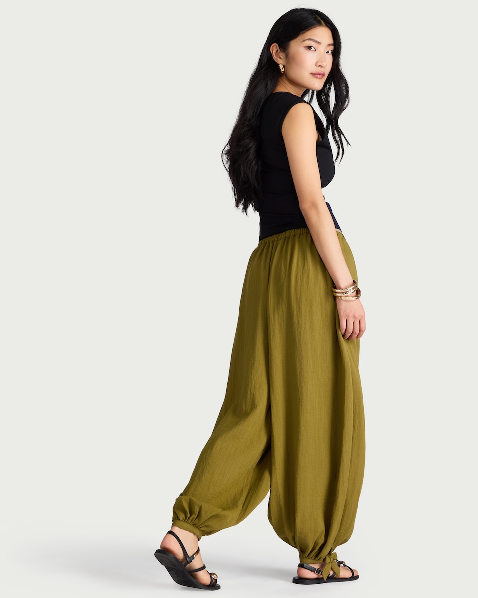 image 1 of The F&F Edit Tie Hem Balloon Trousers in Green
