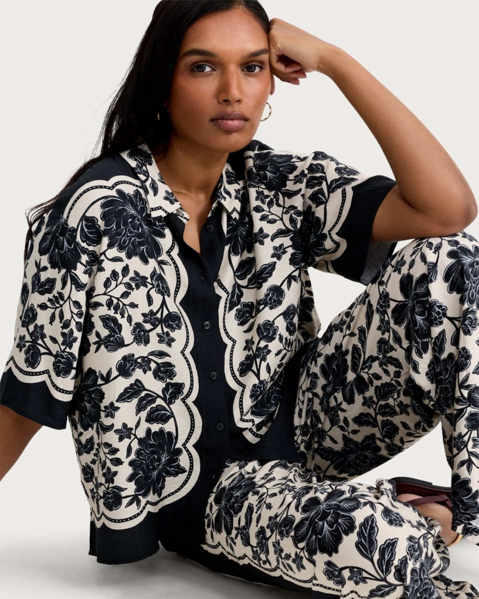 image 1 of The F&F Edit Floral Print Button Up Co-ord Shirt in Multi Blue