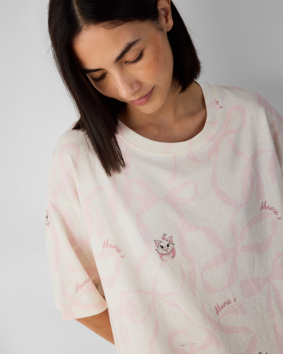 image 1 of Disney Marie Pure Cotton Nightdress in Multi White