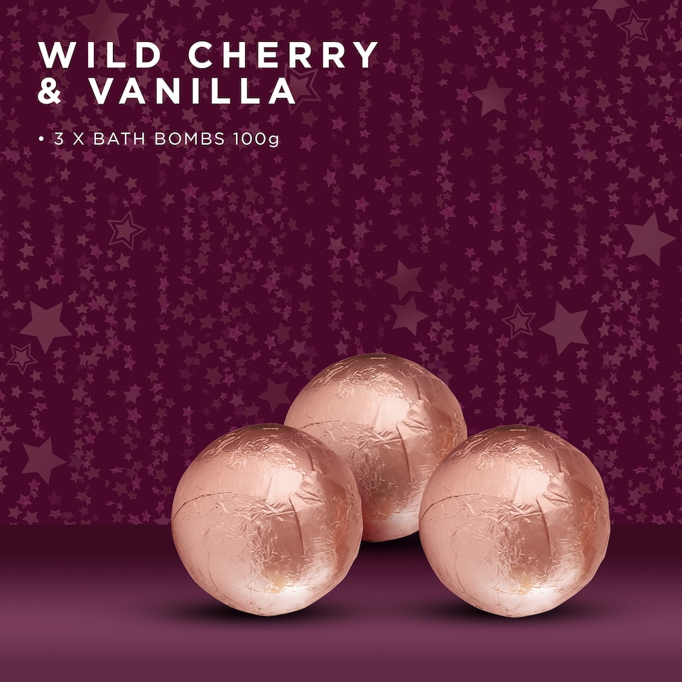 image 1 of Baylis & Harding Wild Cherry & Vanilla Luxury Bath Bomb 3x100g
