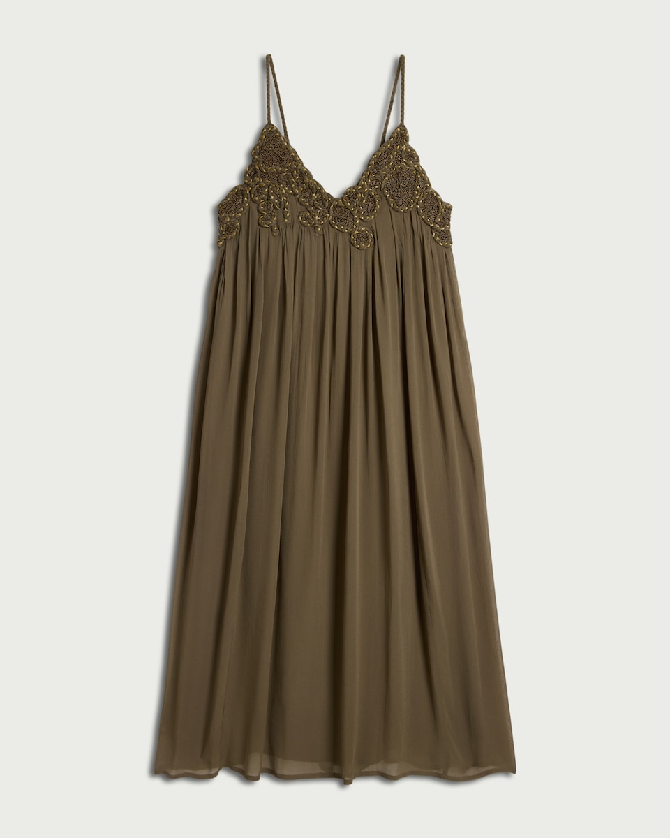 image 1 of F&F Embellished Strappy Midi Dress in Khaki