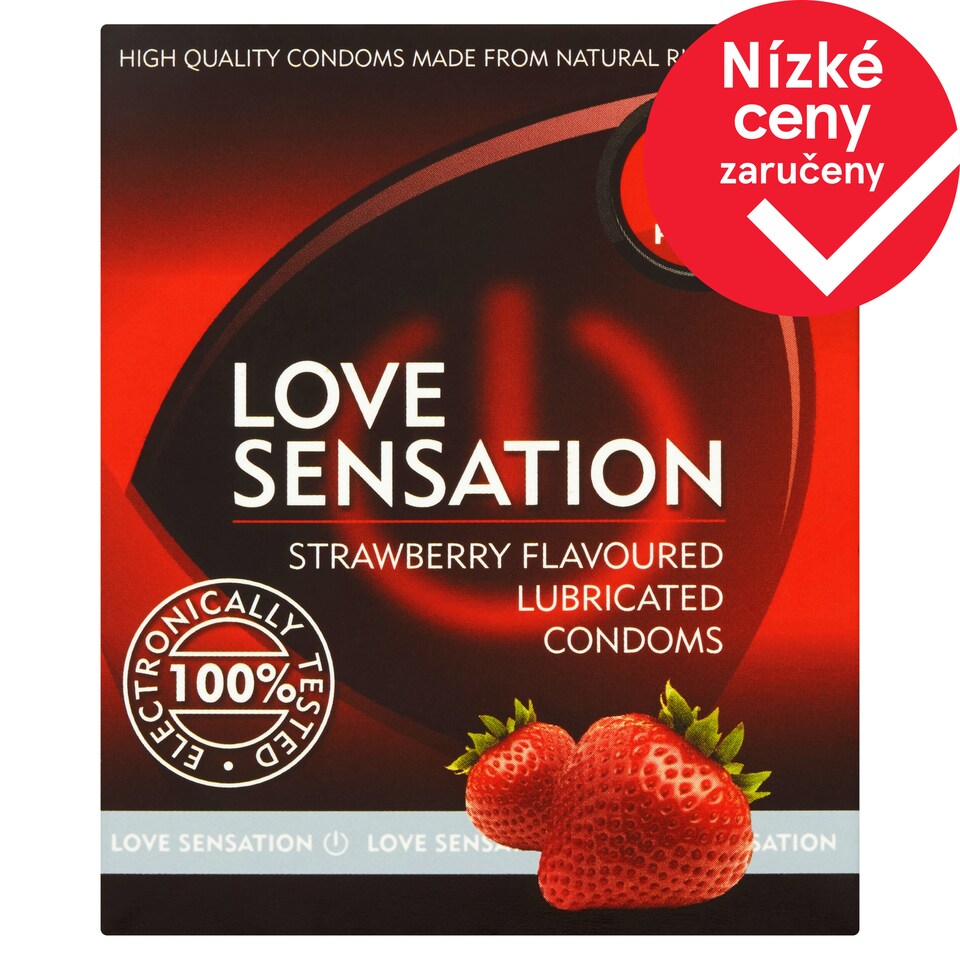 Love Sensation Hladké lubrikované kondomy s jahodovou vůní 3 ks