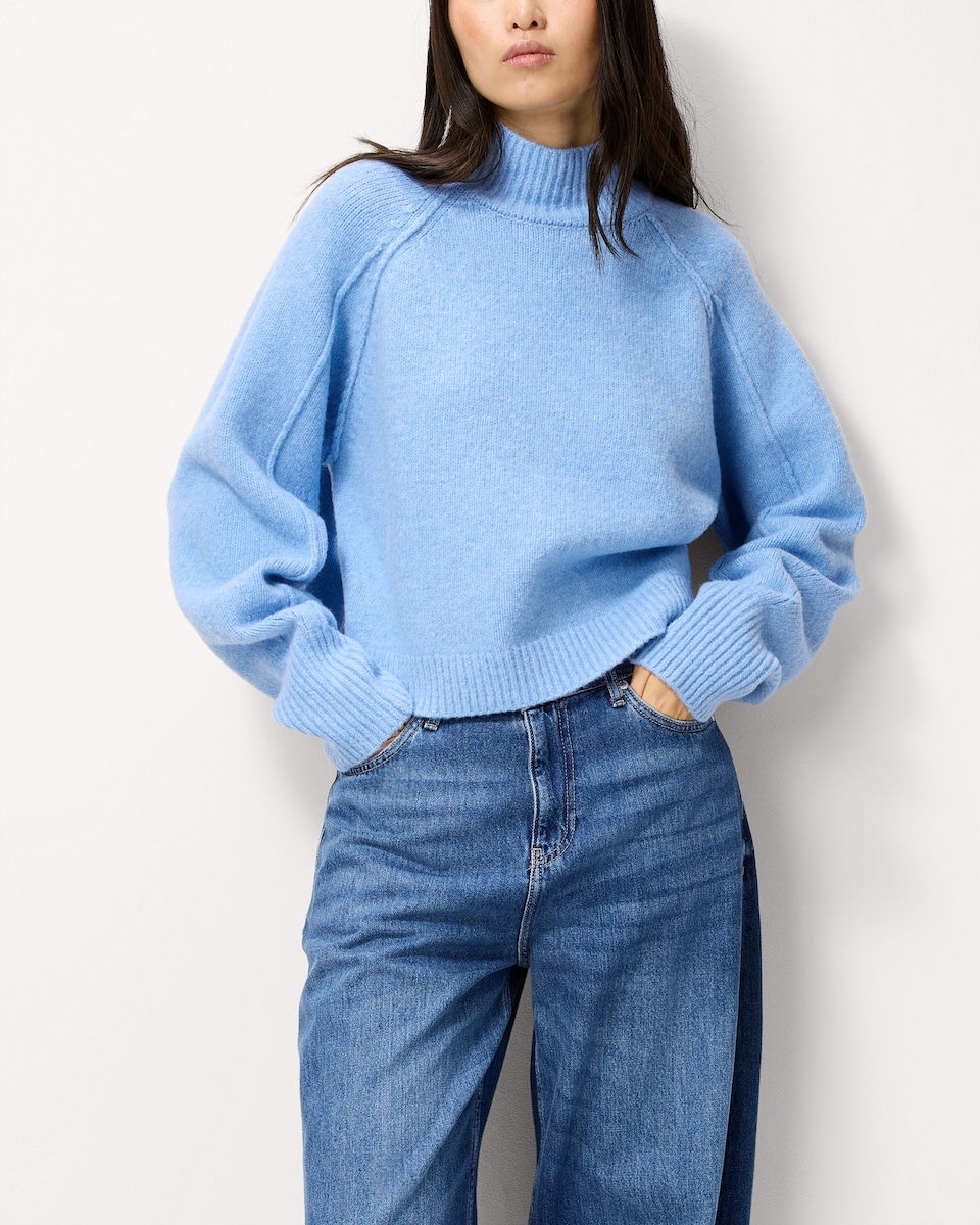 image 1 of F&F Turtle Neck Cropped Knitted Jumper in Blue