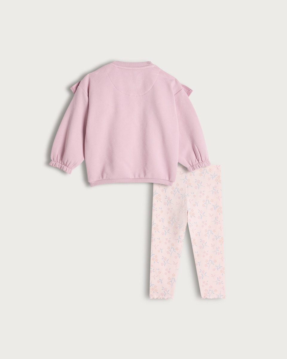 image 1 of F&F Baby 2-Piece Cotton Rich Floral Print Ruffle Jumper and Leggings Set in Multi