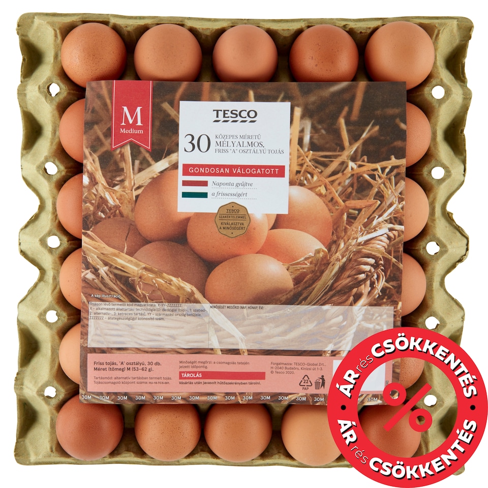 Tesco "A" Class Medium Size Fresh Barn Egg M 30 pcs