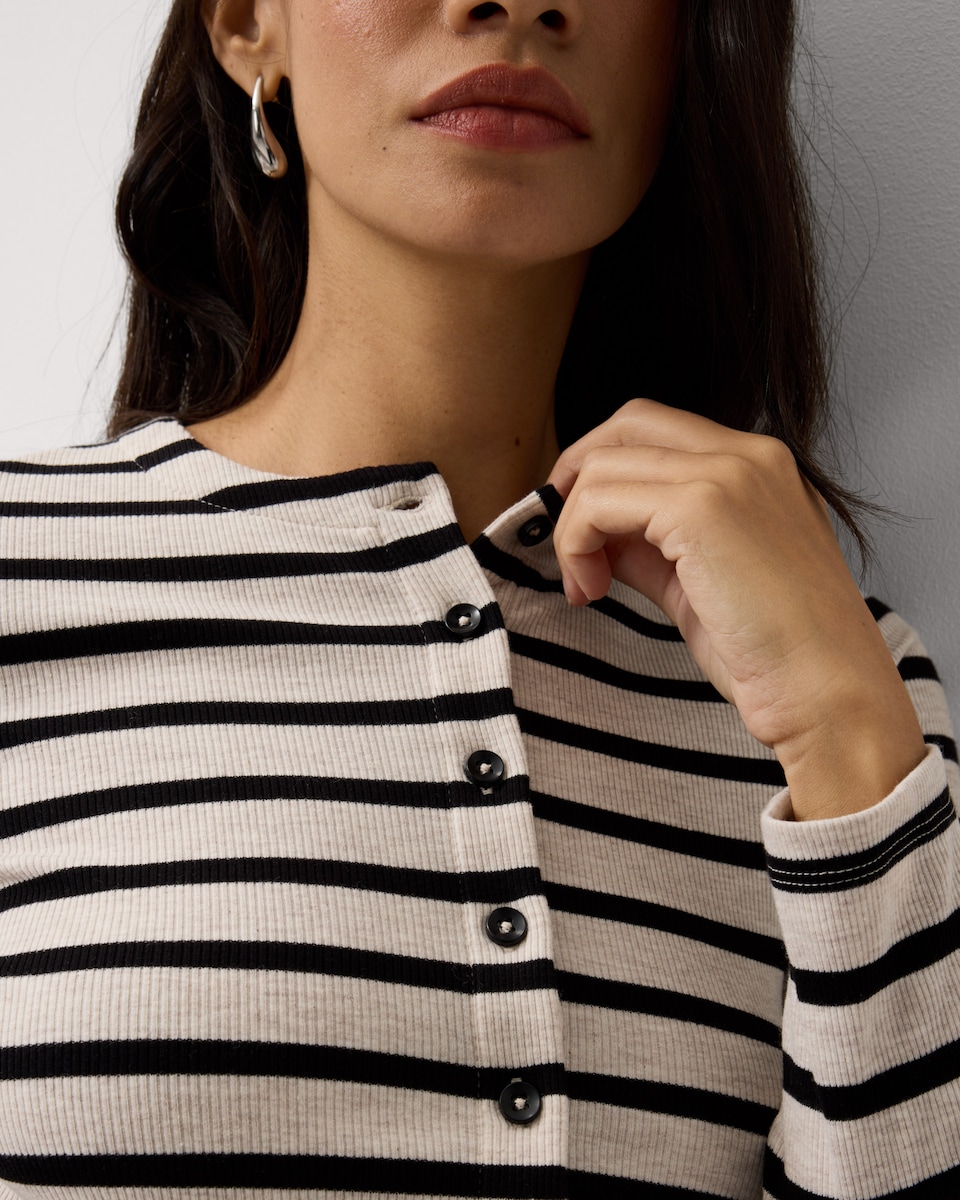 image 1 of F&F Cotton Rich Striped Button Up Top in Multi Black