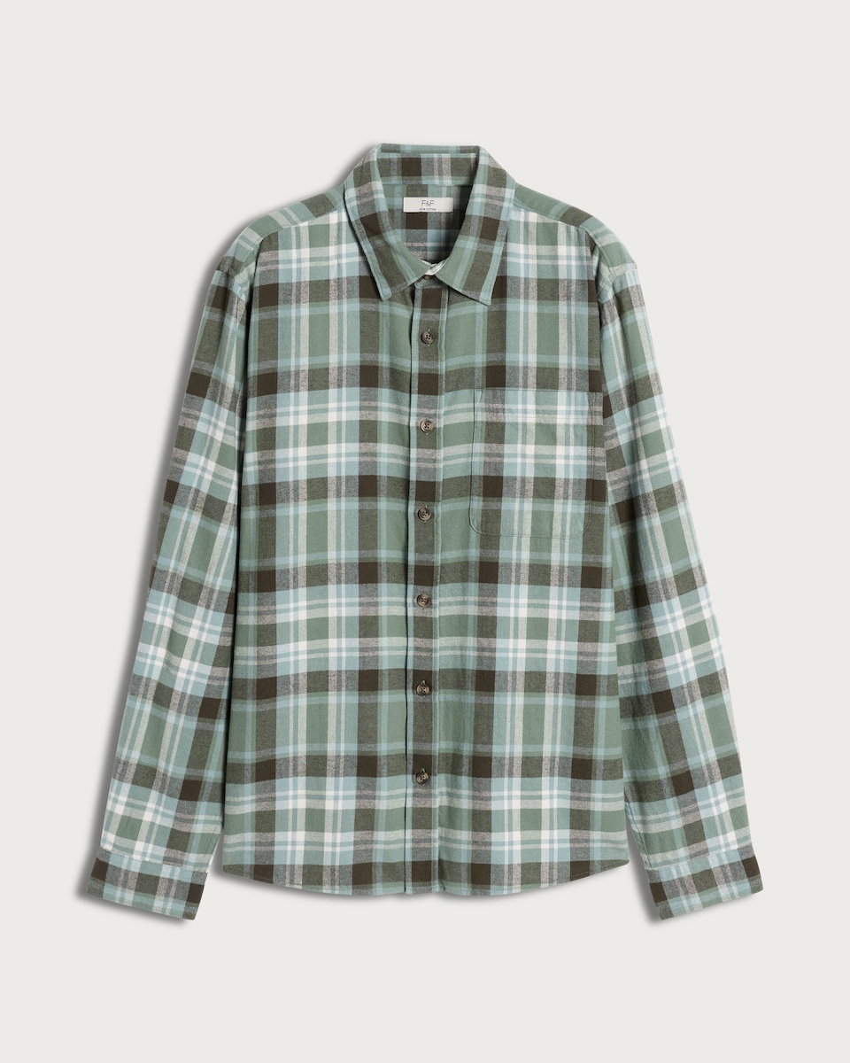 F&F Pure Cotton Check Print Long Sleeved Shirt in Green