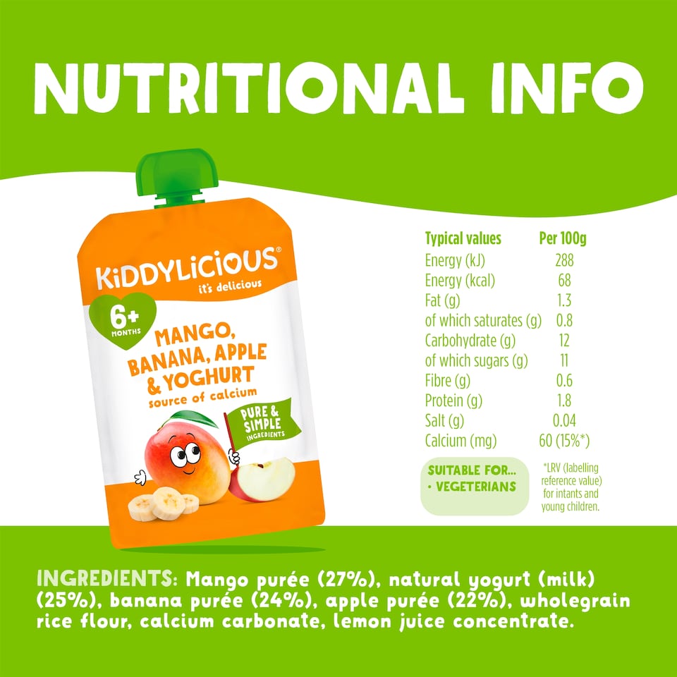 image 1 of Kiddylicious Mango, Banana, Apple & Yoghurt Pouch 100g