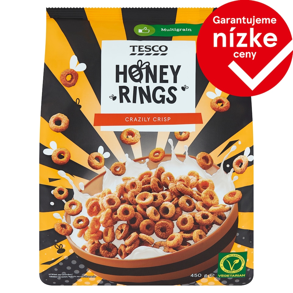 Tesco Obilninové krúžky obalené v mede s pridanými vitamínmi 450 g