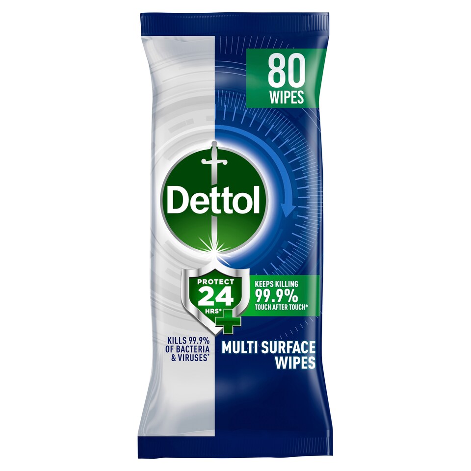 image 1 of Dettol Protect 24 Hour Antibacterial Cleaning Wipes 80 pack