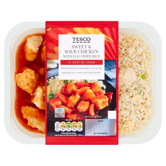 T, Sweet & Sour Chicken & Egg Fried Rice 400G Tesco Groceries