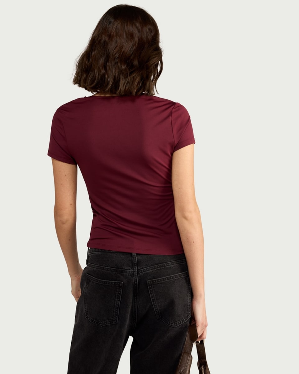 image 1 of F&F Polyamide Square Neck Short Sleeved Top in Purple