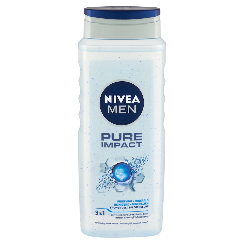 NIVEA MEN Pure Impact tusfürdő tusoláshoz, arc- és hajmosáshoz 500 ml