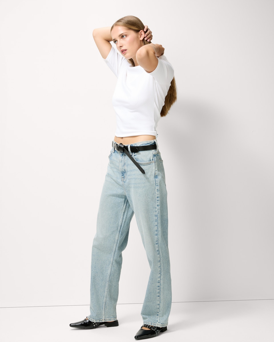 image 1 of F&F Cotton Rich Slash Neck T-Shirt in White