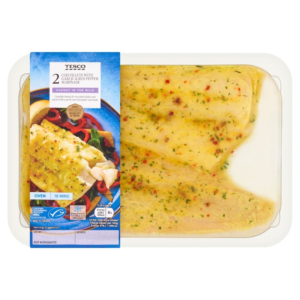 Tesco Cod Fillets Garlic And Red Pepper Marinade 250G