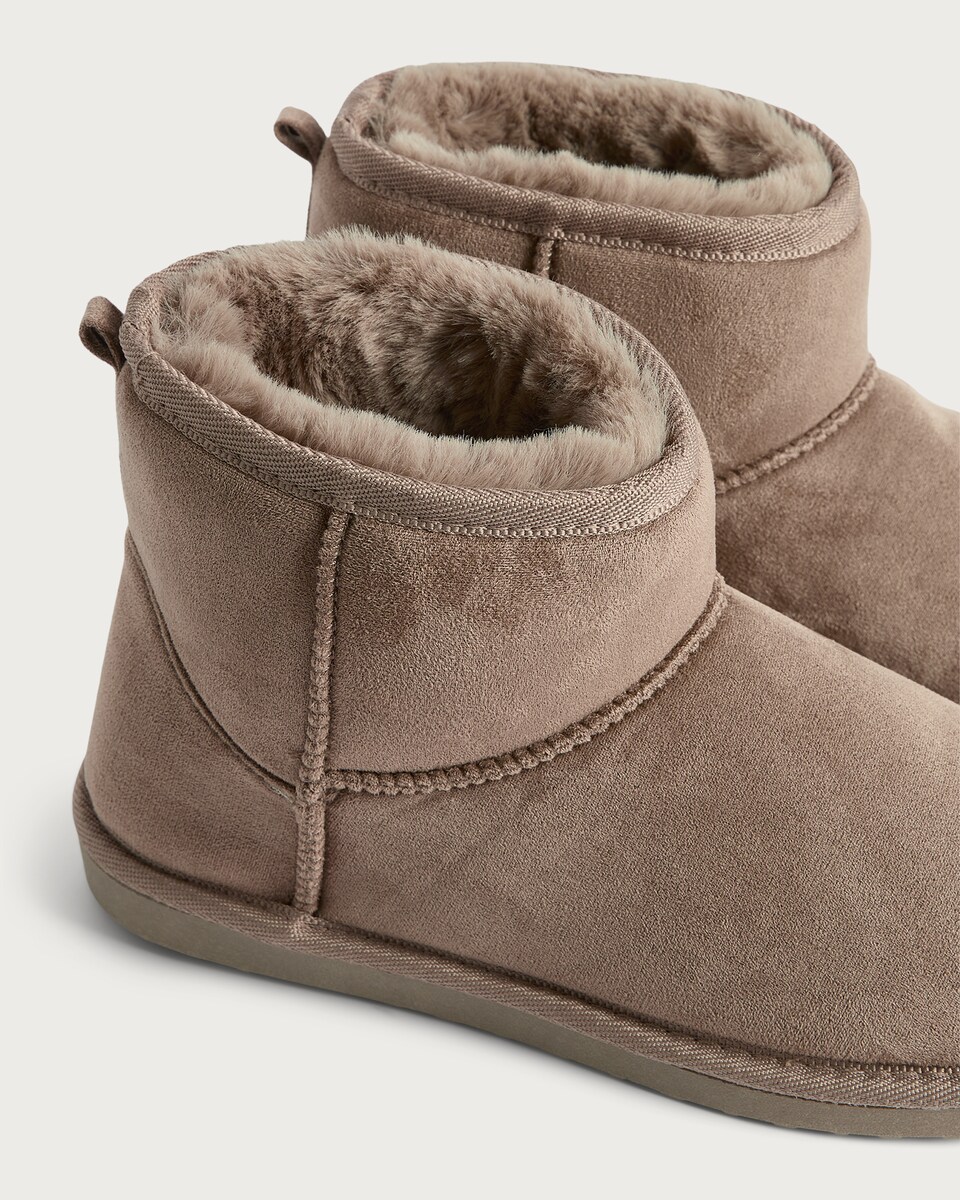 image 1 of F&F Faux Suede Fur Lined Water Repellent Boot Slippers in Mink