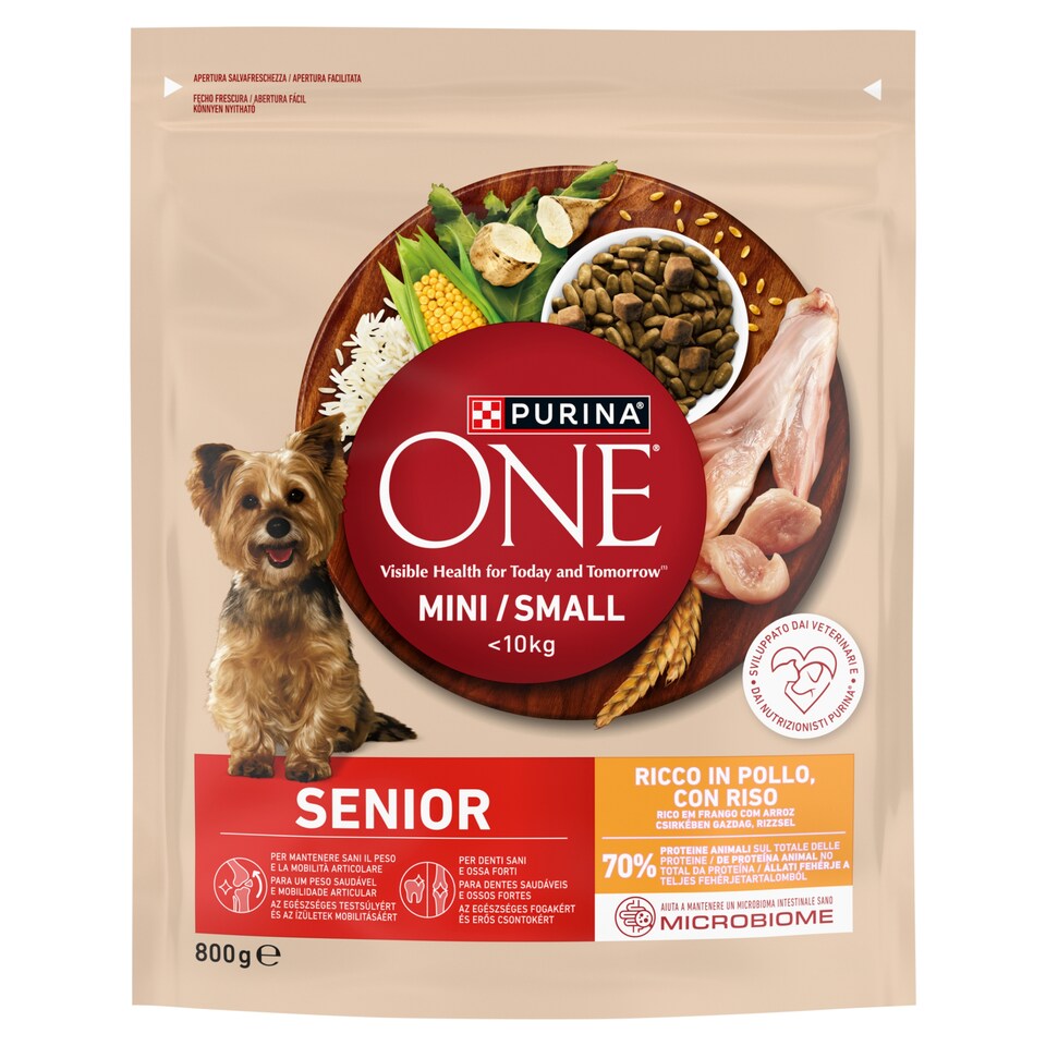Purina One Mini/Small <10 kg Senior Complete Pet Food for Senior Dogs Rich in Chicken and Rice 800 g