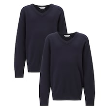 F&F School 2-Pack Pure Cotton V-Neck Jumpers in Navy