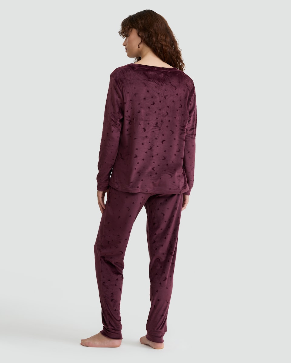 image 1 of F&F Fleece Moon and Star Print Pyjamas in Burgundy