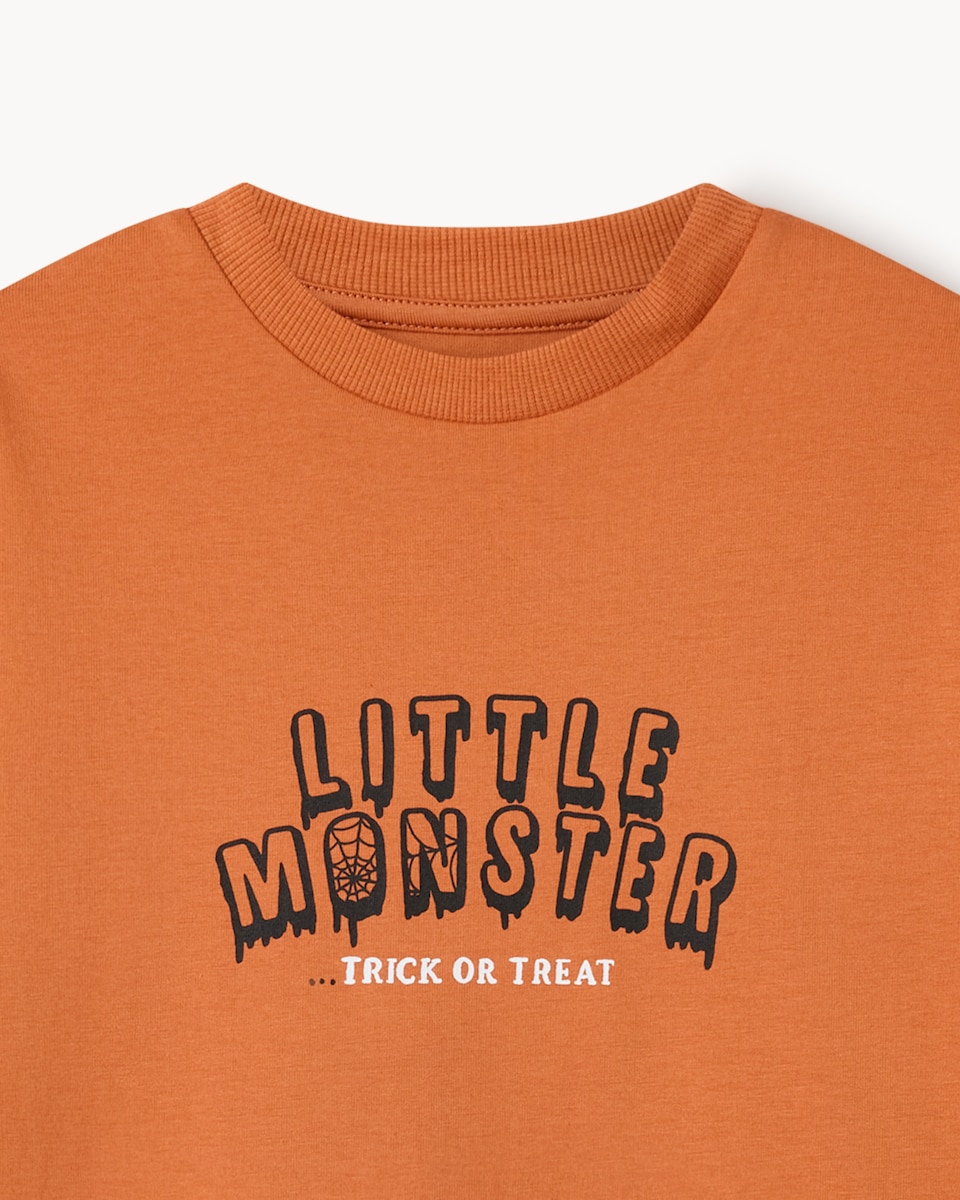 image 1 of F&F Boys Pure Cotton Halloween Monster Top in Orange