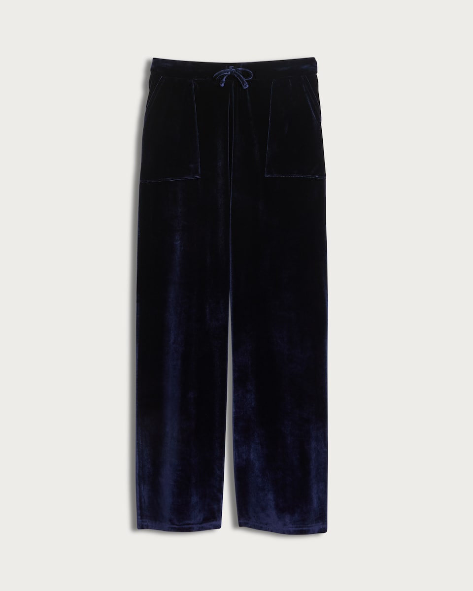 image 1 of OH ME OH MY Velvet Wide Leg Joggers in Navy