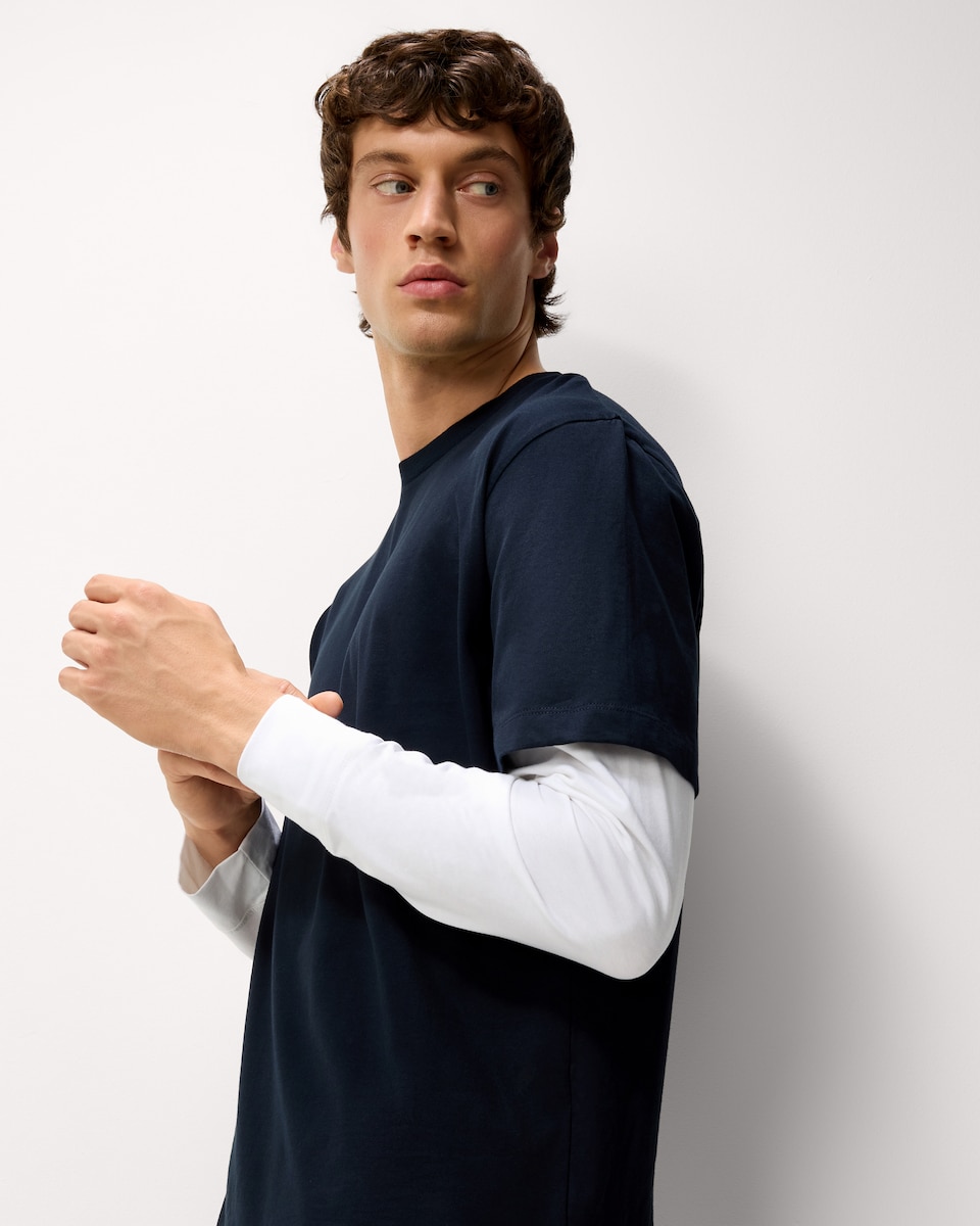 image 1 of F&F Pure Cotton Double Layered T-Shirt in Navy