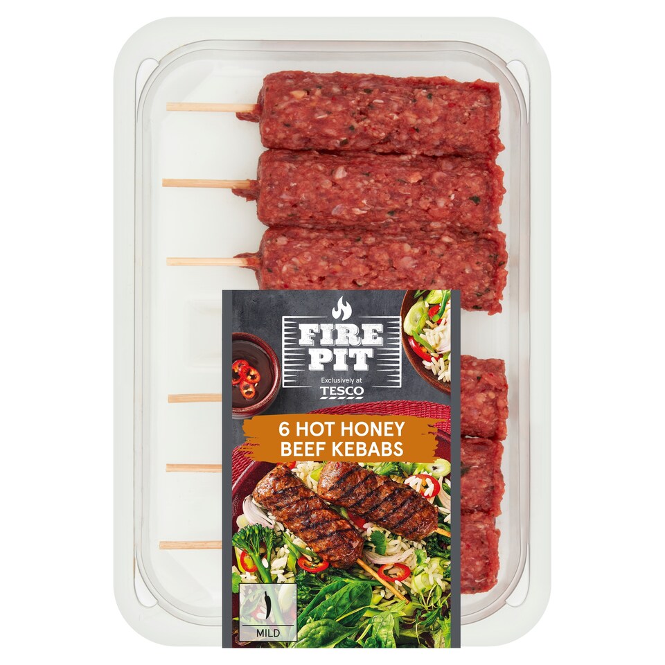 Tesco Firepit 6 Hot Honey Beef Kebab 360g