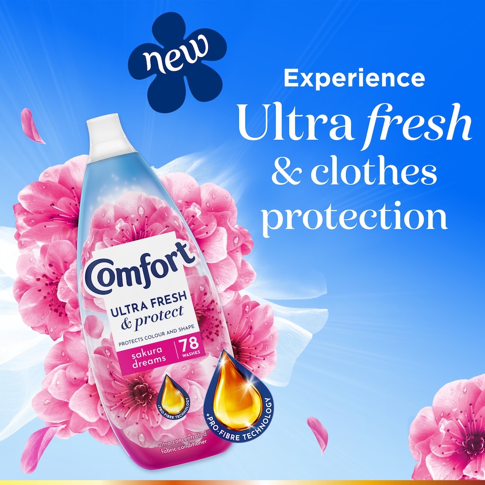 image 1 of Comfort Ultra Fresh & Protect Sakura Dreams Fabric Conditioner 78 Washes 1170ML
