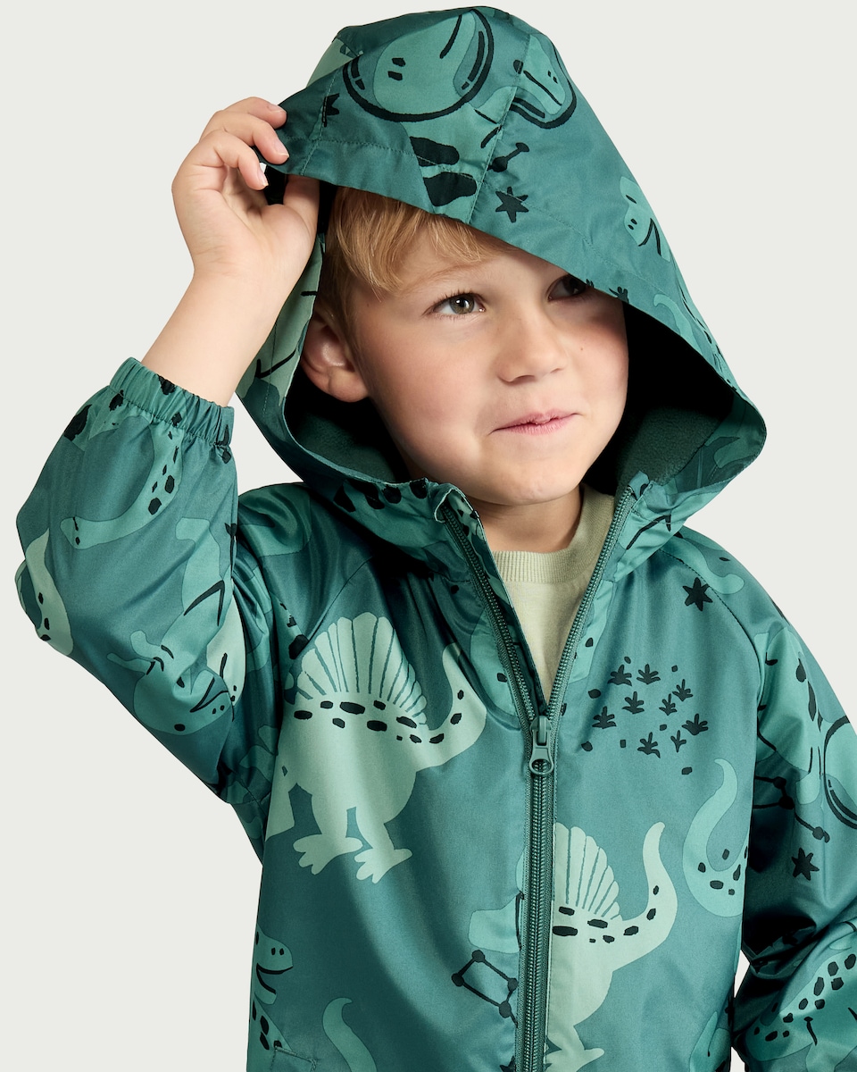 image 1 of F&F Boys Dinosaur Print Shower Resistant Puddlesuit in Multi