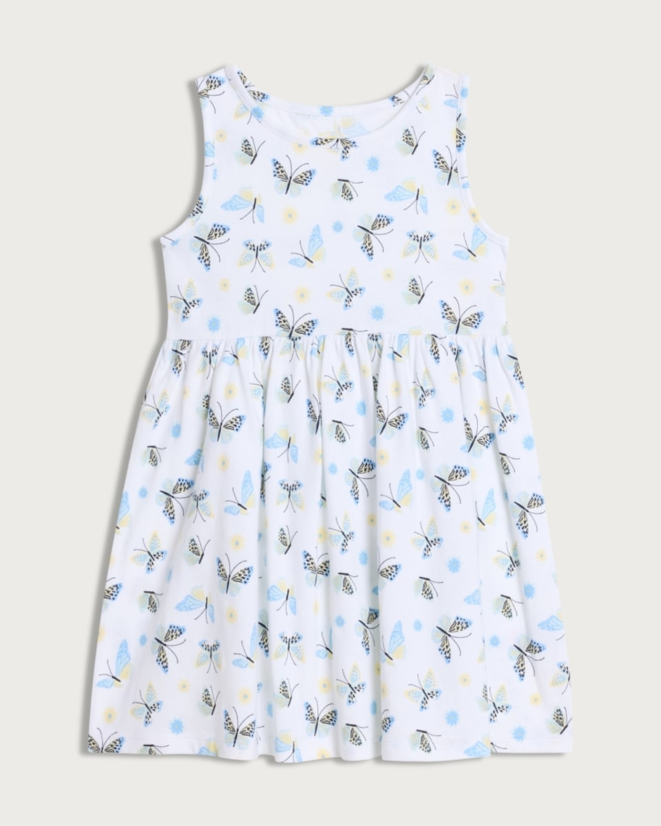 F&F Girls Pure Cotton Butterfly Print Sleeveless Dress in Blue