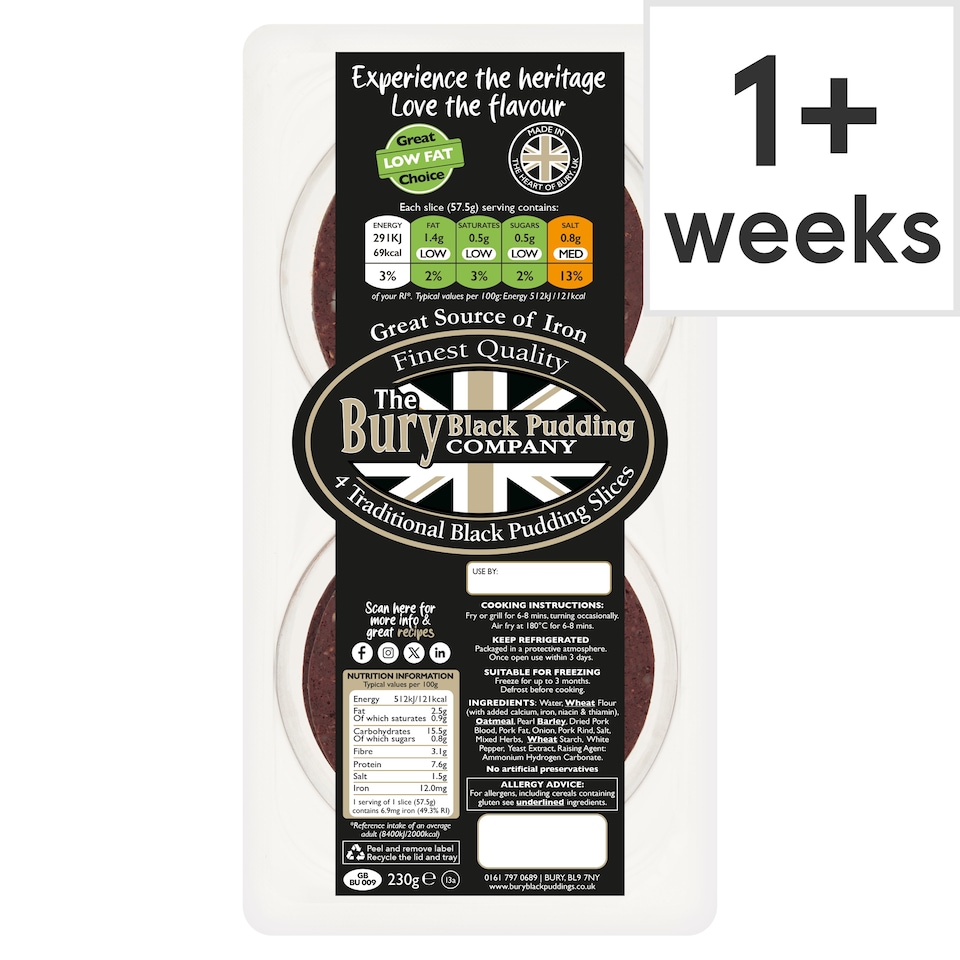 Bury Black Pudding 4 Slices 230G