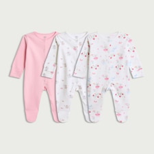 F&F Baby 3-Pack Pure Cotton Fairy Print Long Sleeved Sleepsuits in Pink