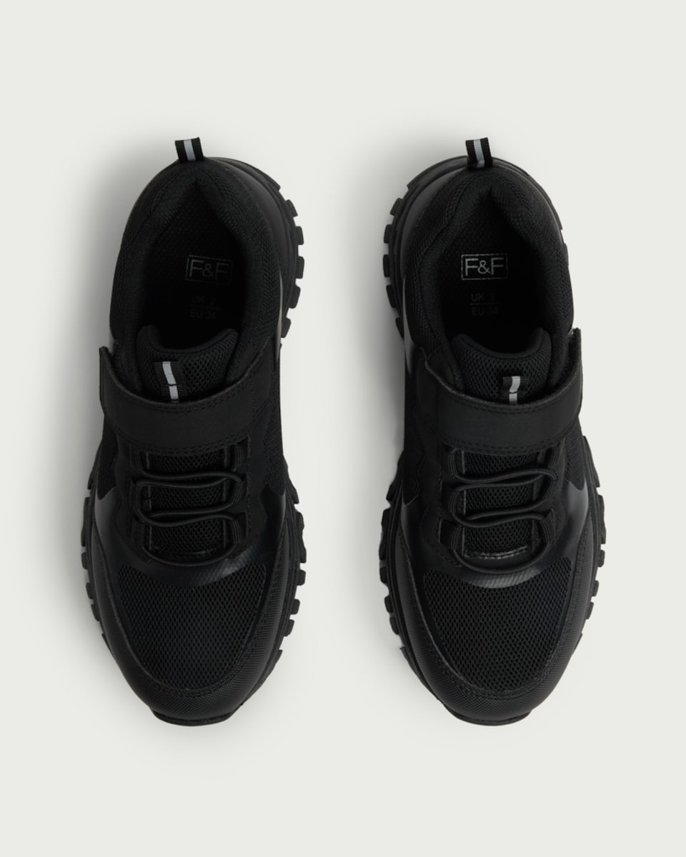 image 1 of F&F School Strap Fastening Trainers in Black