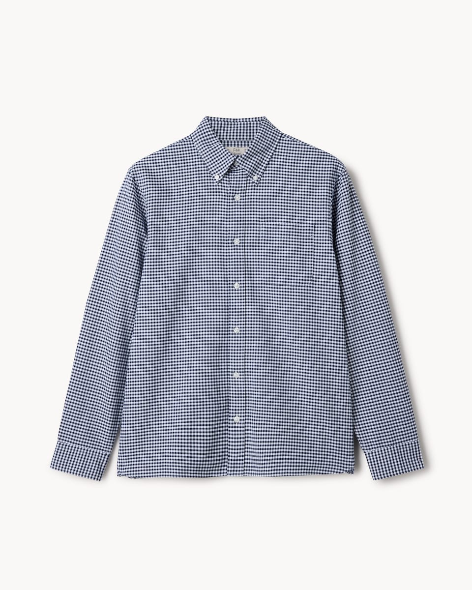 image 1 of F&F Pure Cotton Checked Long Sleeved Oxford Shirt in Navy