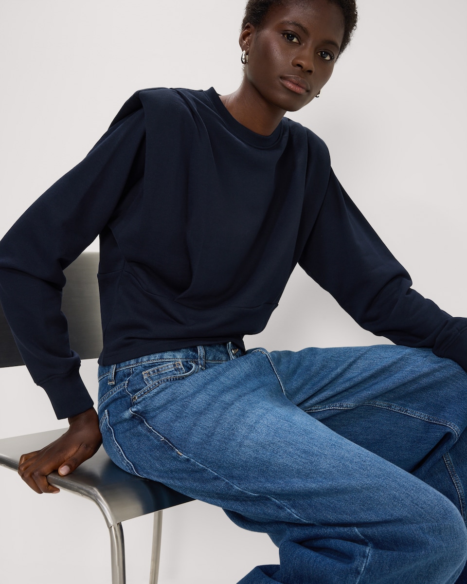 image 1 of F&F Pure Cotton Shoulder Pad Sweatshirt in Navy