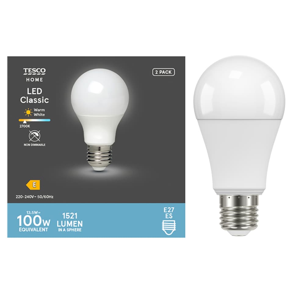 Tesco LED Classic Not Dimmable 100W ES Warm White 2 Pack