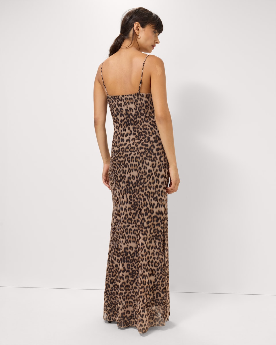 image 1 of F&F Mesh Leopard Print Midi Dress in Multi Brown