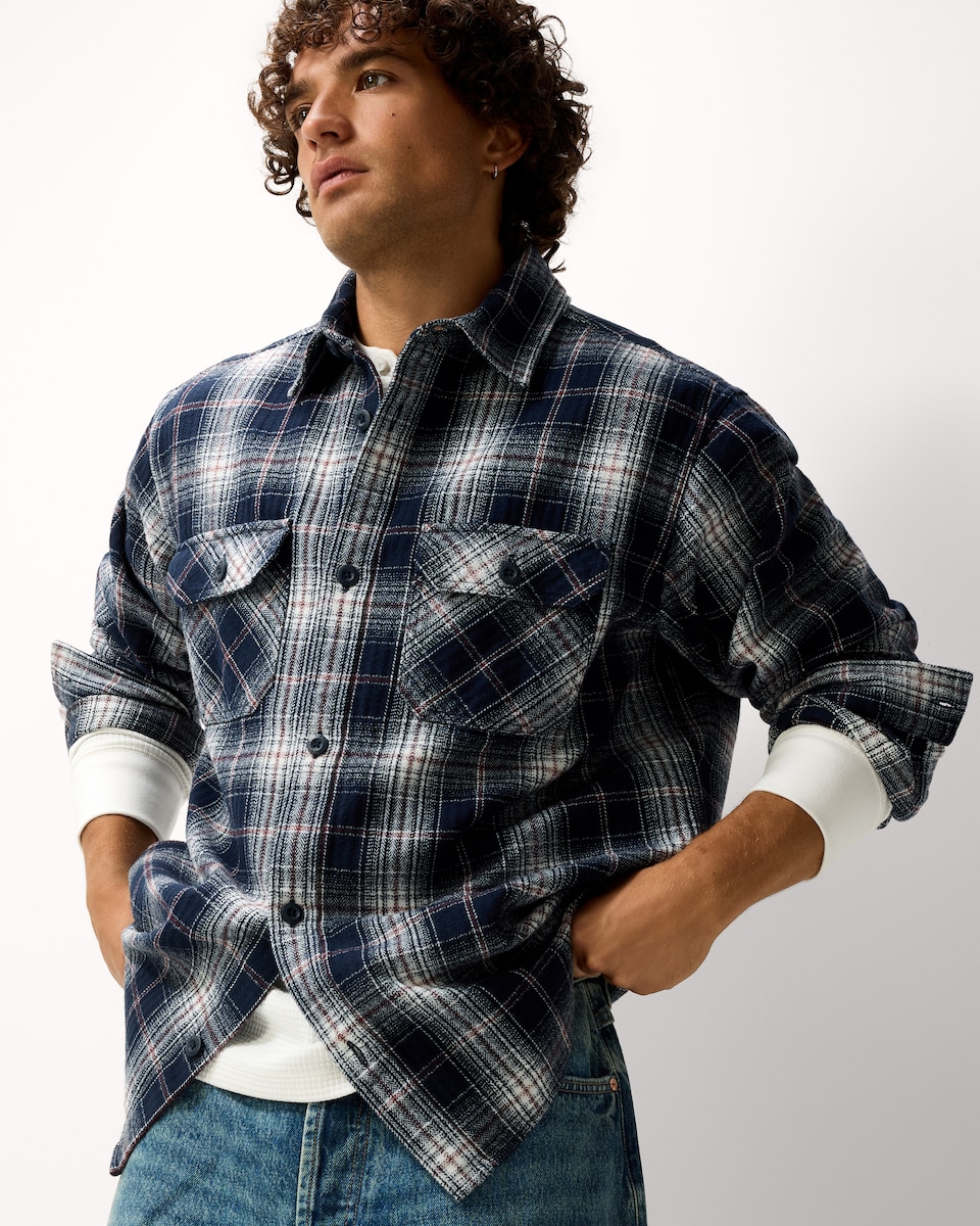 image 1 of RDA Pure Cotton Checked Shirt in Navy